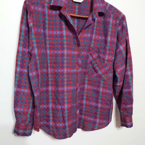 Koret red teal and purple plaid shirt - Picture 2 of 9